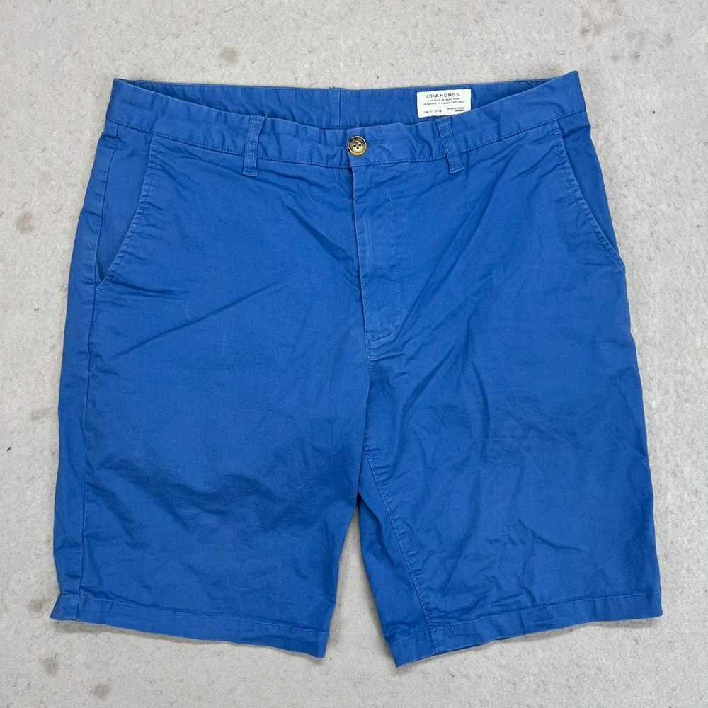 7Diamonds Mens Core Chino Shorts Blue Stretch Cotton Size 34 x 10 Inch Inseam